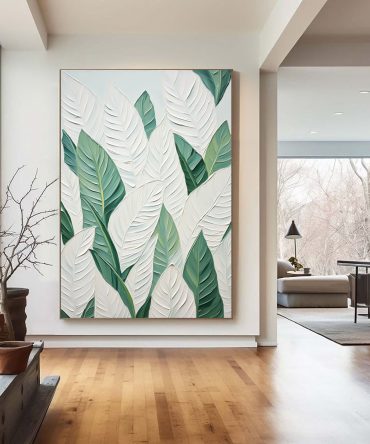 Leaf Symphony: Green and White Botanical Wall Art #BGM 048