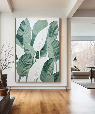 Leaf Symphony: Green and White Botanical Wall Art #BGM 049