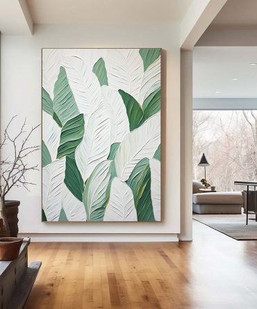Leaf Symphony: Green and White Botanical Wall Art #BGM 050
