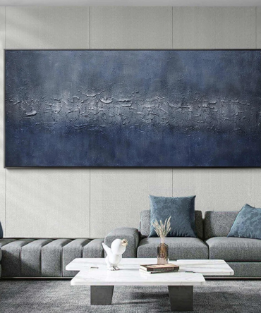 Indigo Depths: Modern Blue Abstract, Textured Canvas Design #BGA 163