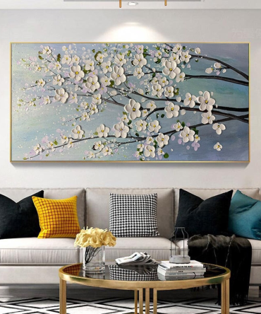Modern Floral Wall Art with White Blossoms #BGA 048