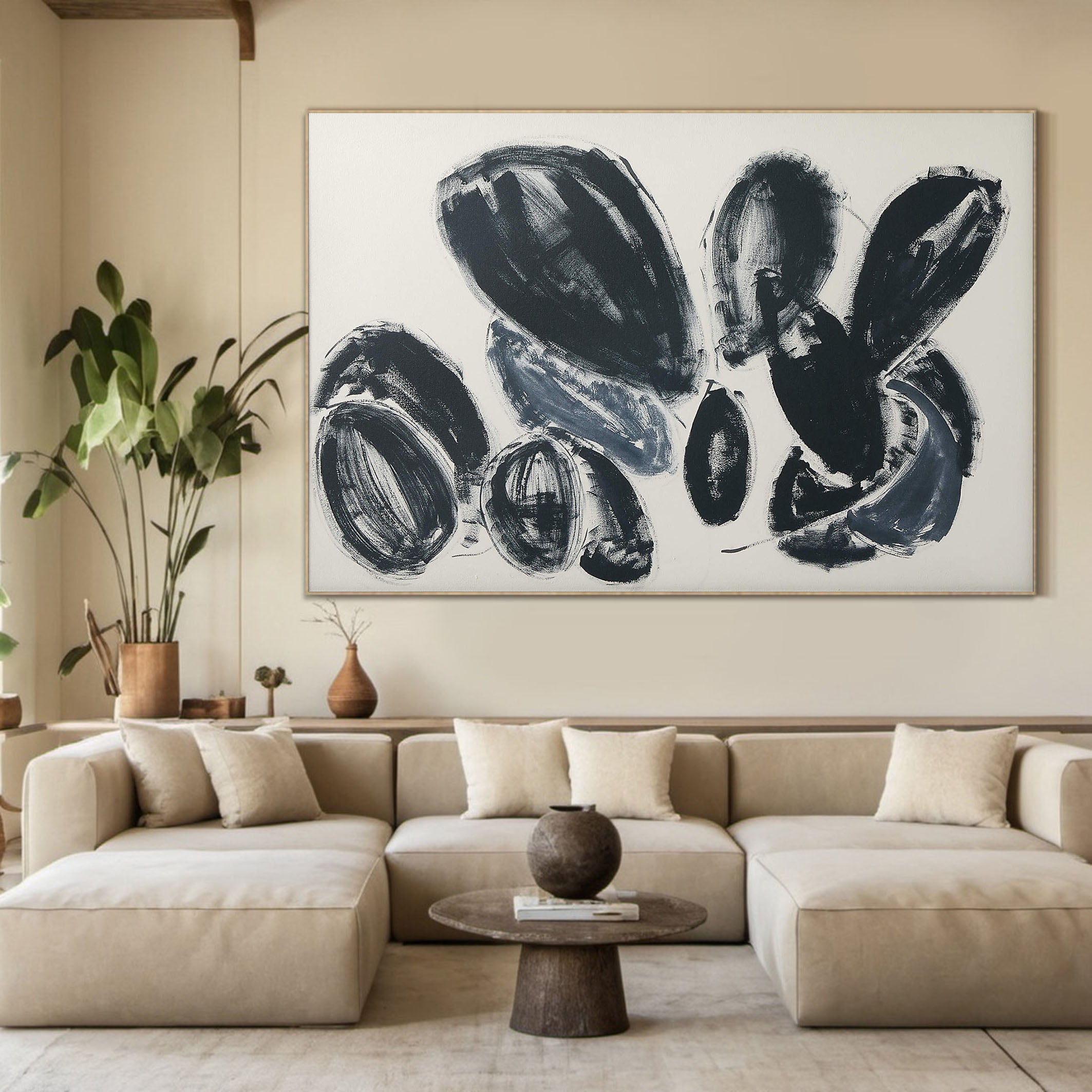 Large Black and Gray Rounded Shapes Abstract, Minimalist Art #BGA 110 - Image 6