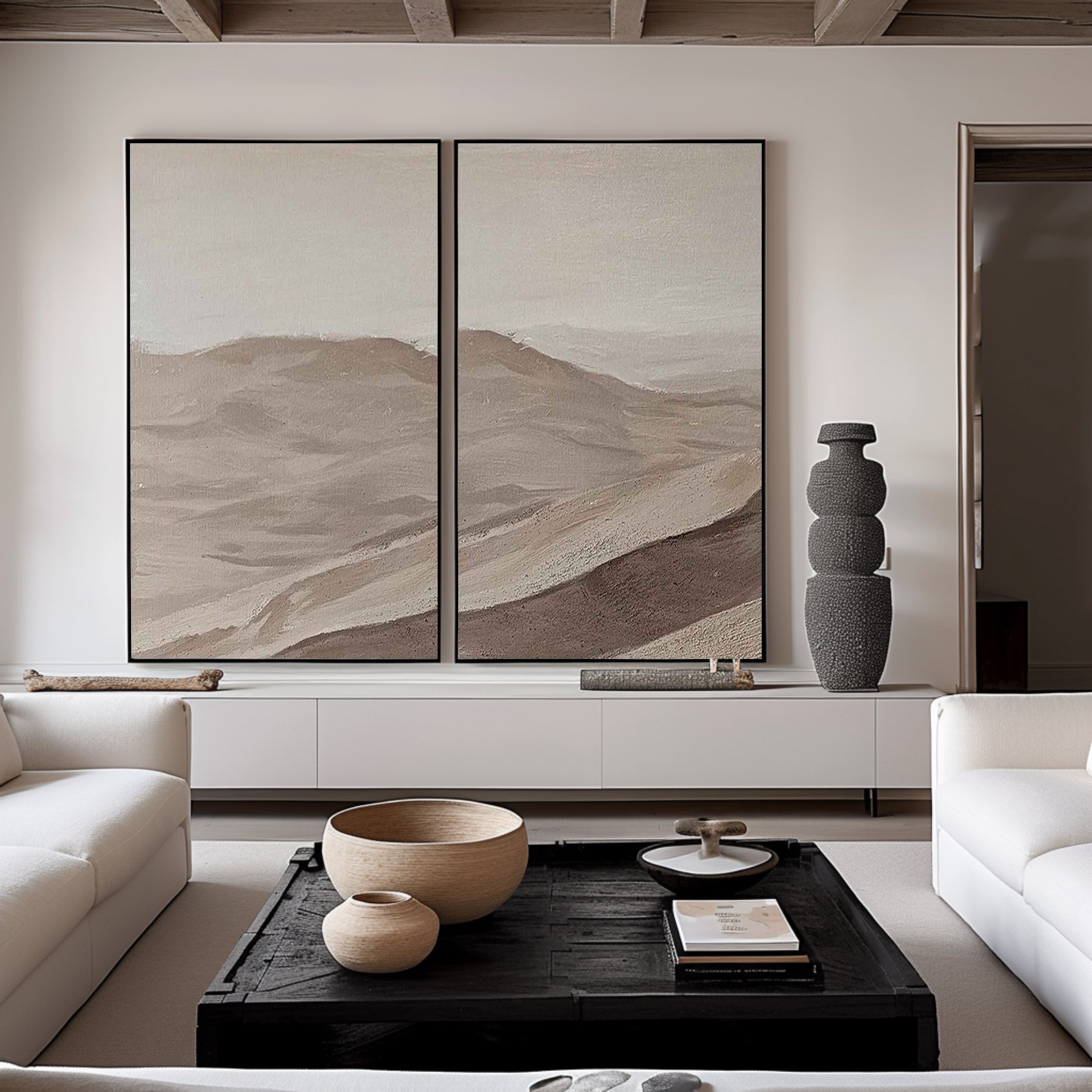 Beige & Brown Minimalist Painting Set Of 2 #BBS 002 - Image 6