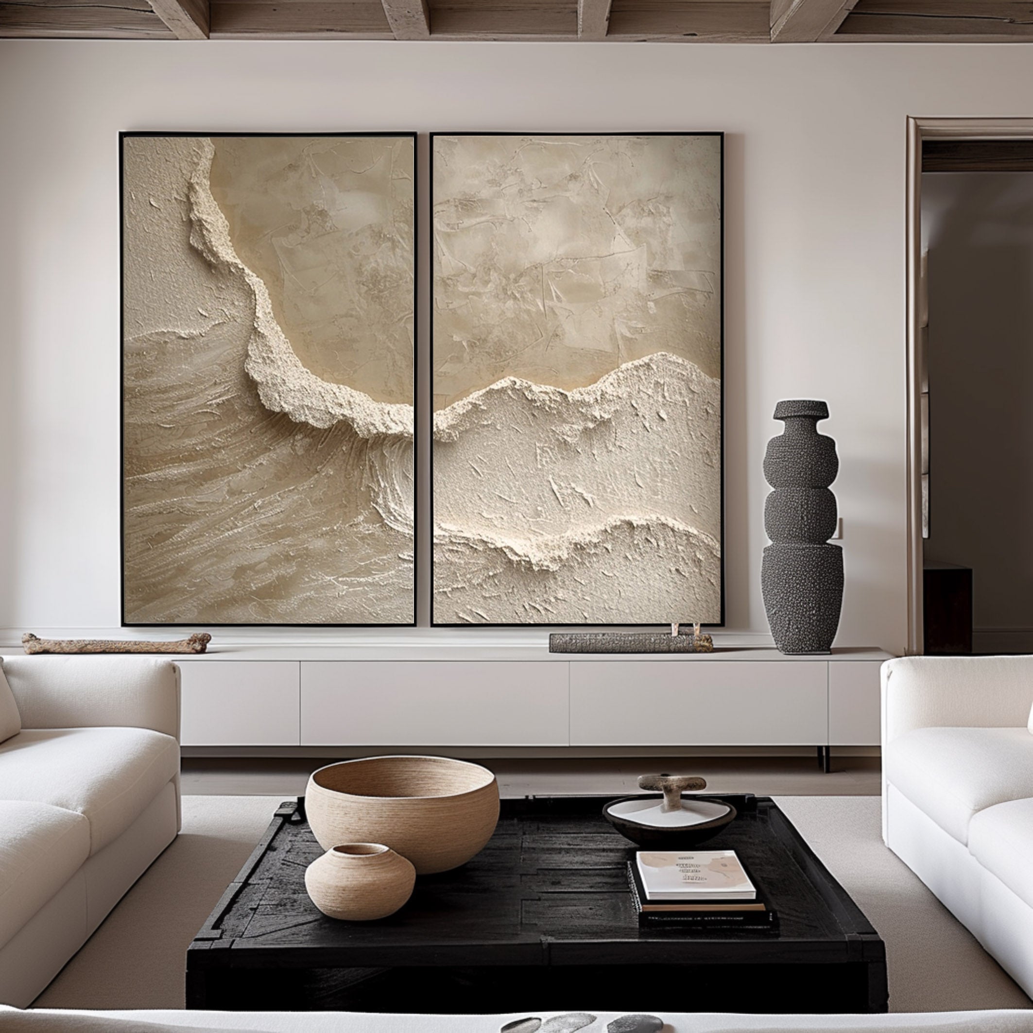 Beige & Brown Minimalist Painting Set Of 2 #BBS 004 - Image 6