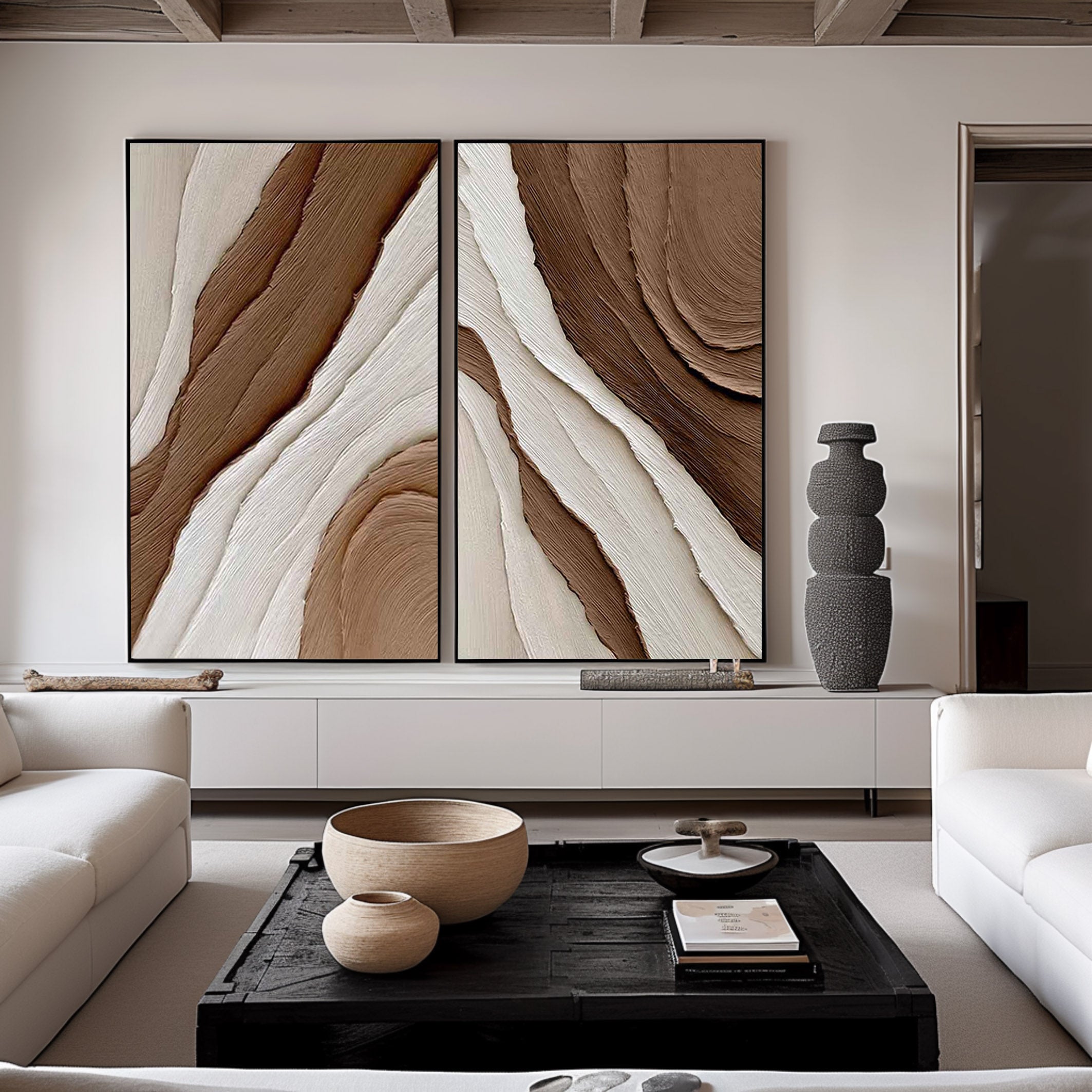 Beige & Brown Minimalist Painting Set Of 2 #BBS 001 - Image 5