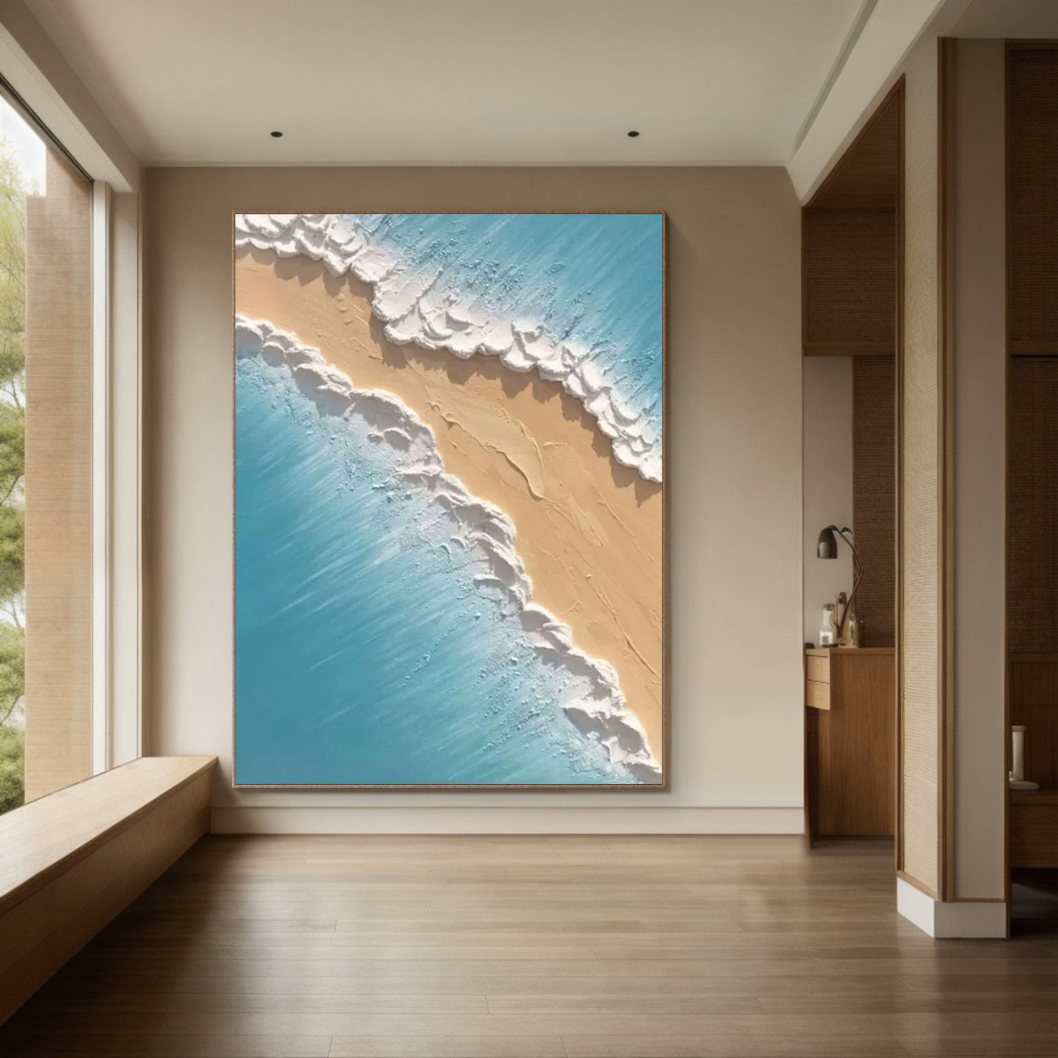 Contemporary Overhead Beach Painting, Tactile Shoreline Art #BGA 246 - Image 4