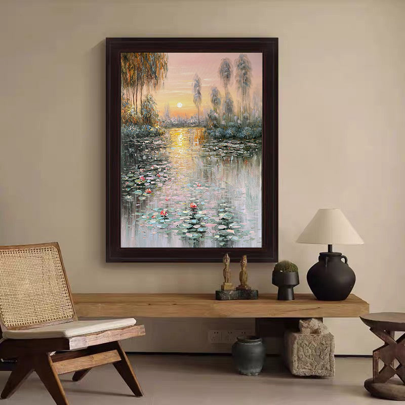 Sunset Bloom: Impressionistic Lily Pond, Vibrant Landscape Art #BGA 181 - Image 12