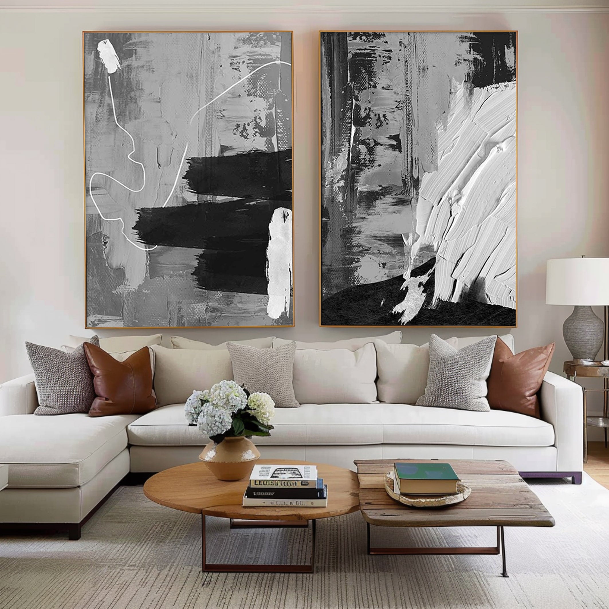 Black & White Minimalist Painting Set Of 2 #BWS 005 - Image 7