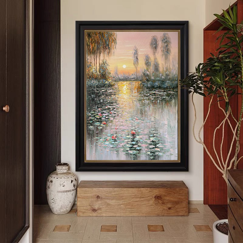 Sunset Bloom: Impressionistic Lily Pond, Vibrant Landscape Art #BGA 181 - Image 13