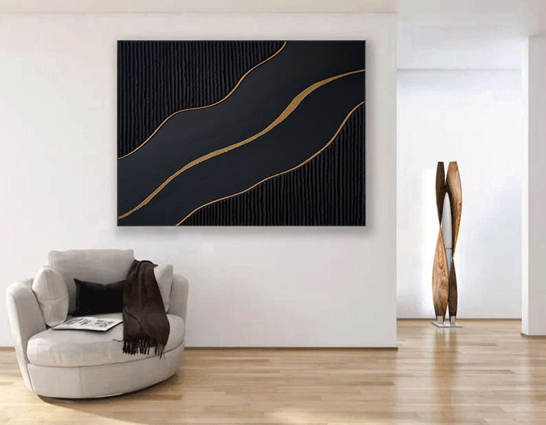 Luxury Black and Gold Abstract Painting on Canvas #BM 089 - Image 6