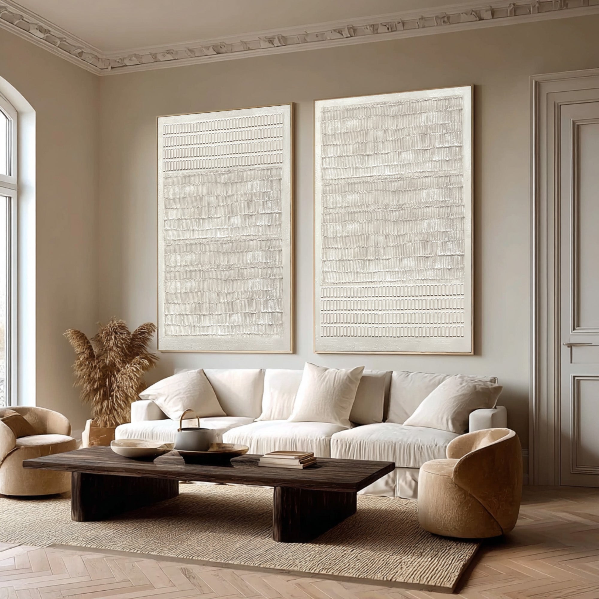 Abstract White Impasto Painting Duo Vertical Accent #WG 035 - Image 6