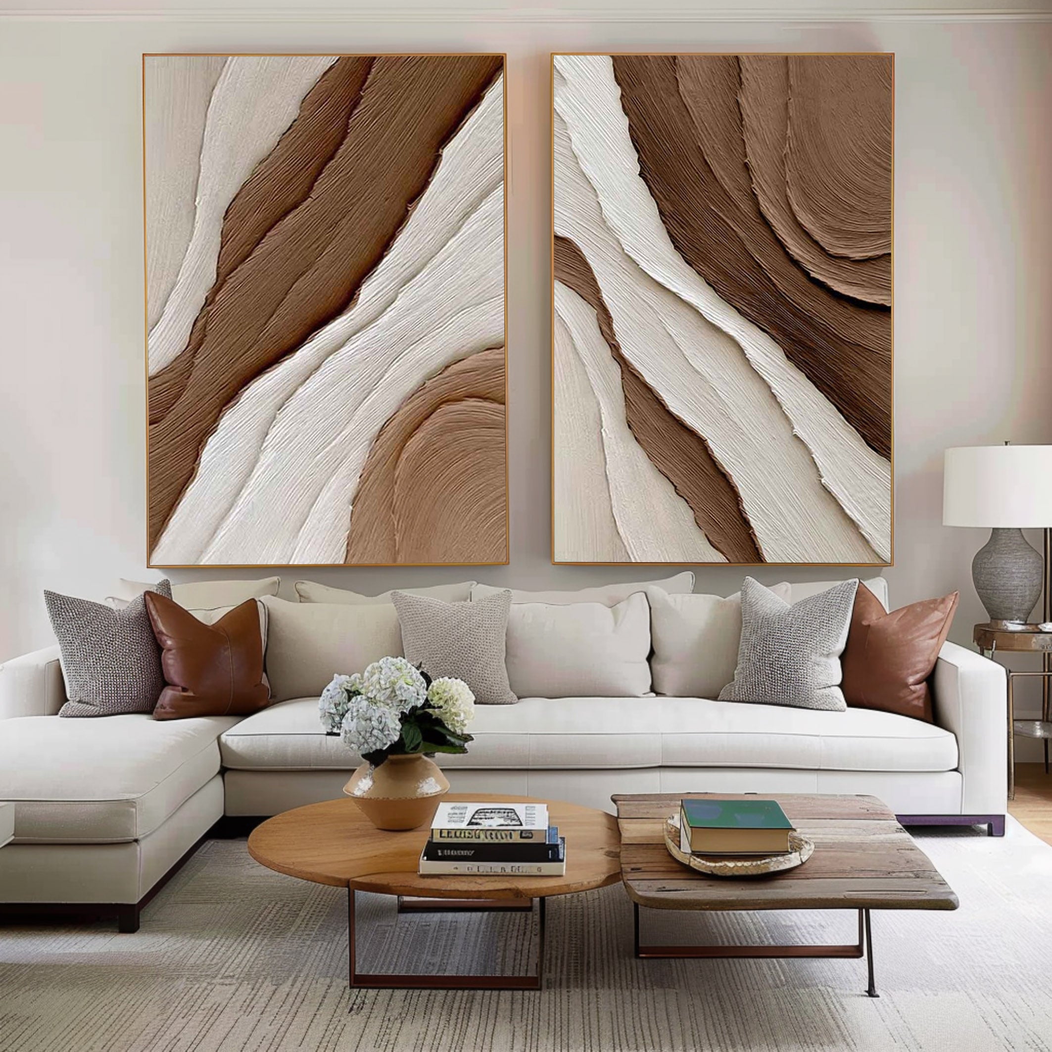 Beige & Brown Minimalist Painting Set Of 2 #BBS 001 - Image 6