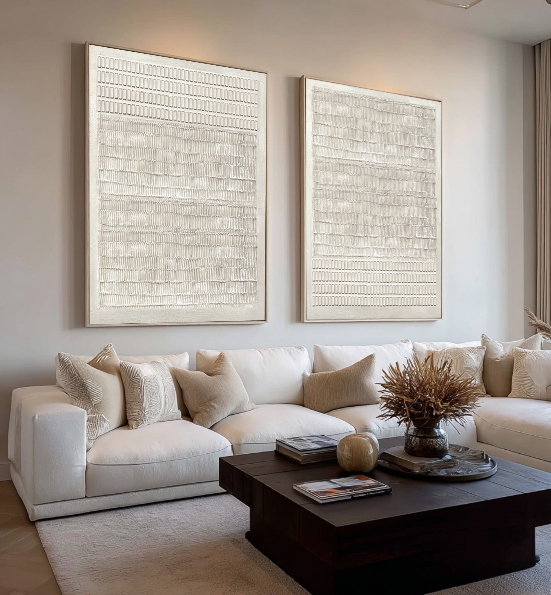 Abstract White Impasto Painting Duo Vertical Accent #WG 035 - Image 7