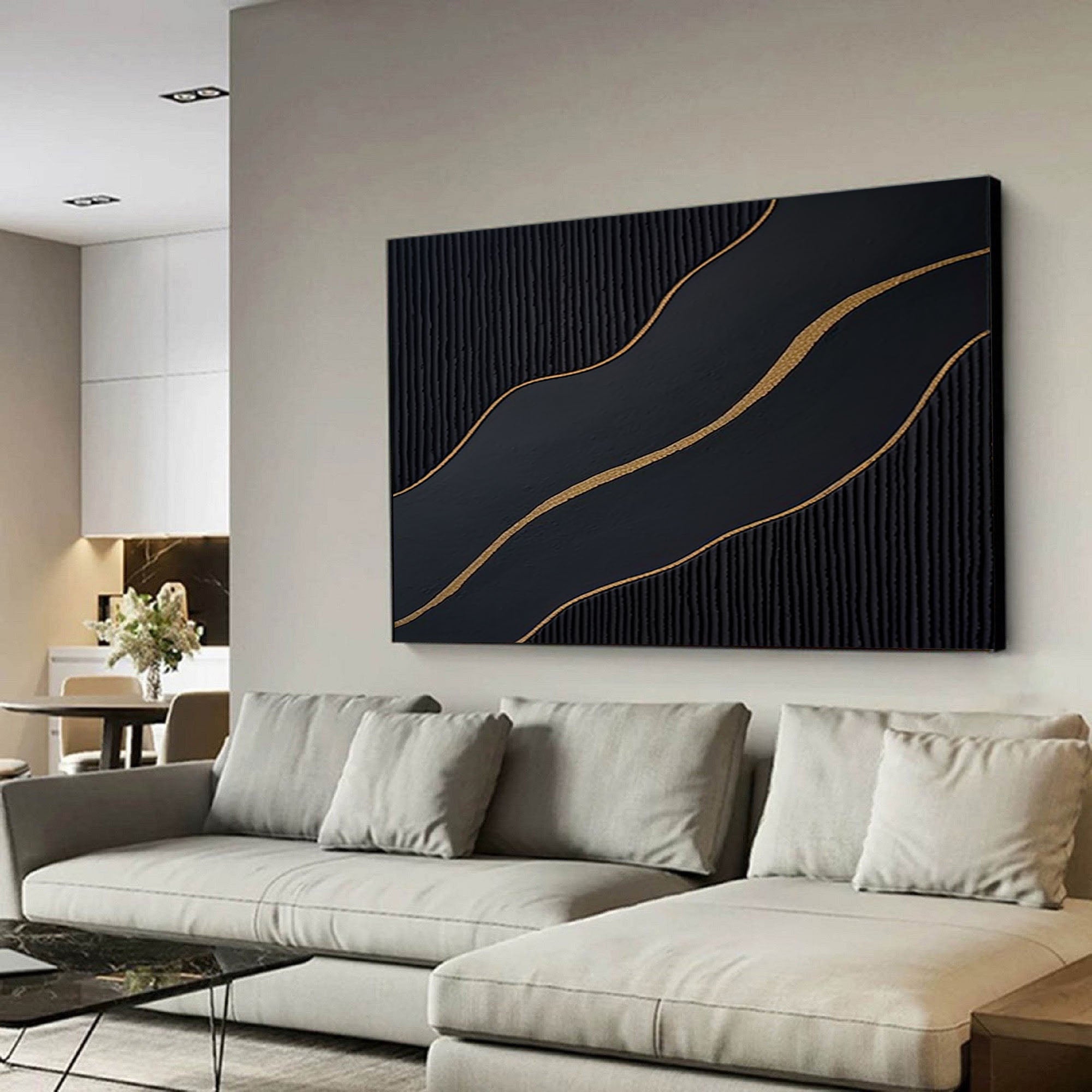 Luxury Black and Gold Abstract Painting on Canvas #BM 089 - Image 7