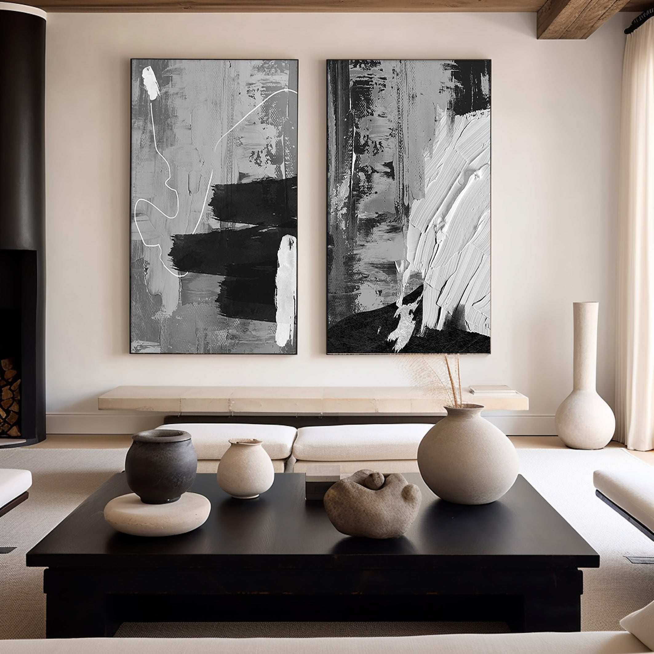Black & White Minimalist Painting Set Of 2 #BWS 005 - Image 8