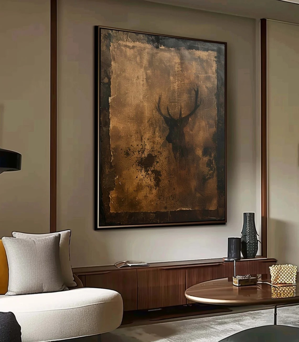 Wabi-Sabi Textured Canvas with Deer Abstract, Rustic Wall Art #BGA 134 - Image 6