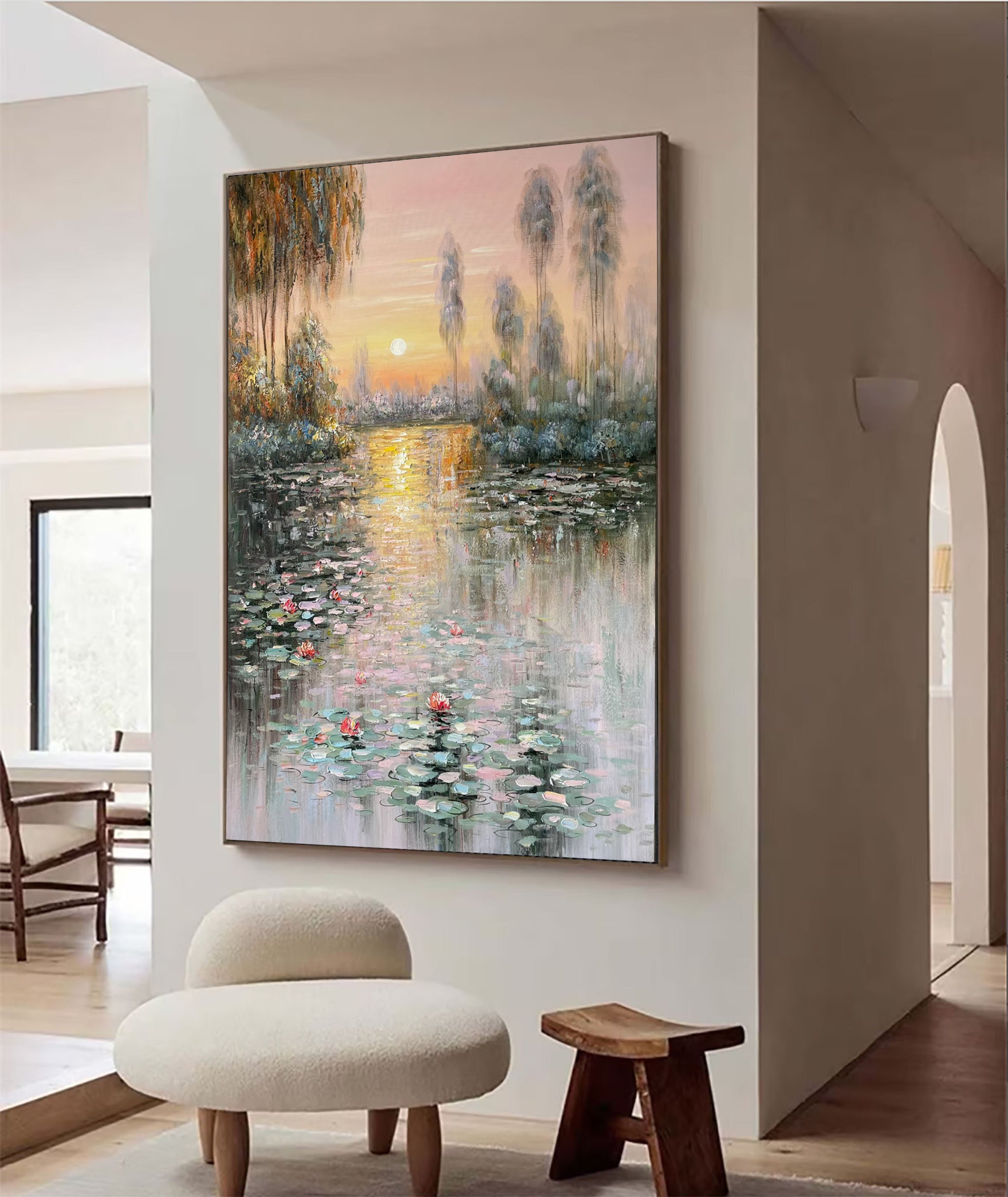 Sunset Bloom: Impressionistic Lily Pond, Vibrant Landscape Art #BGA 181 - Image 5