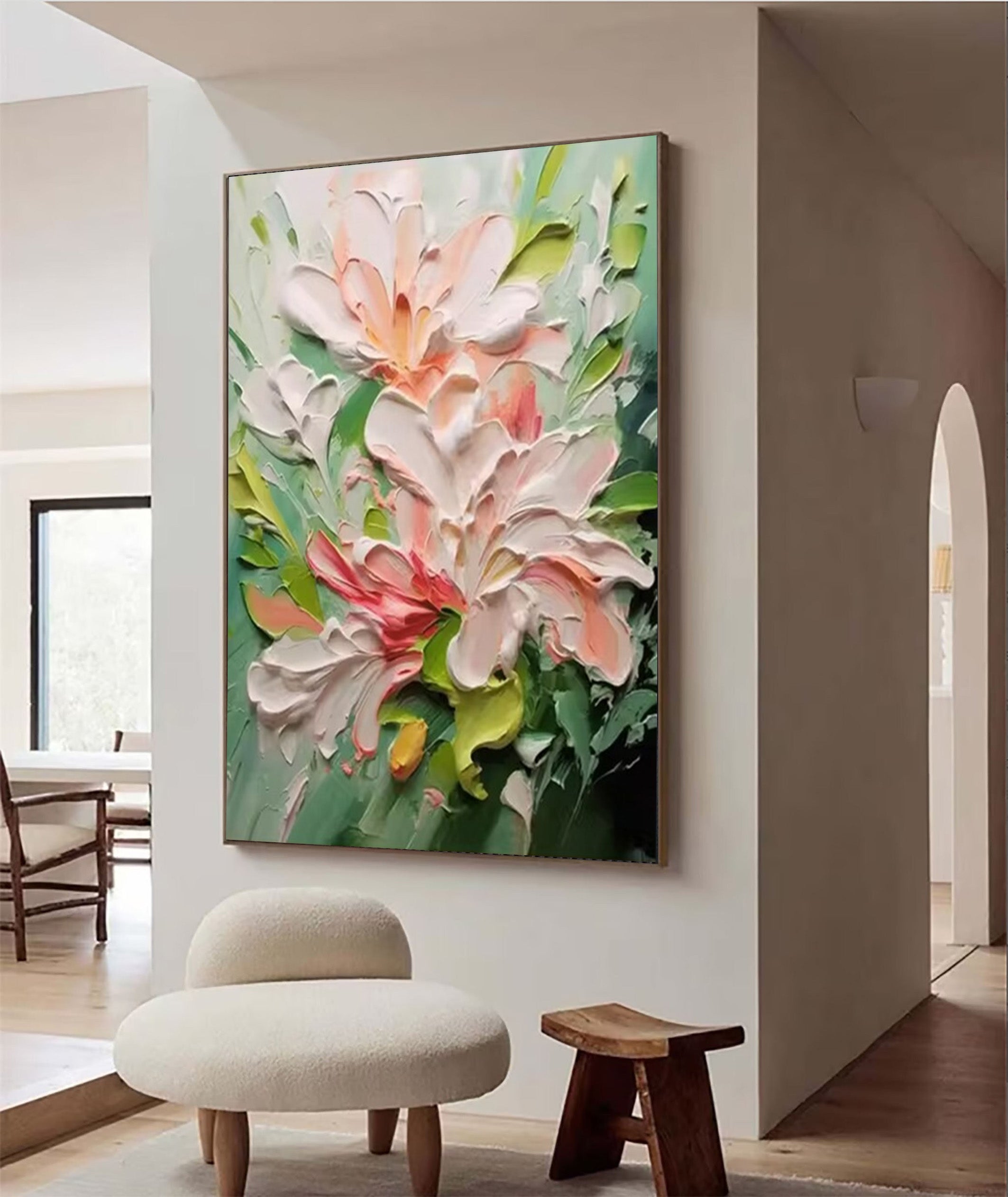 Floral Dimension: 3D Flower Art, White Pink Green Palette #BGA 204 - Image 2