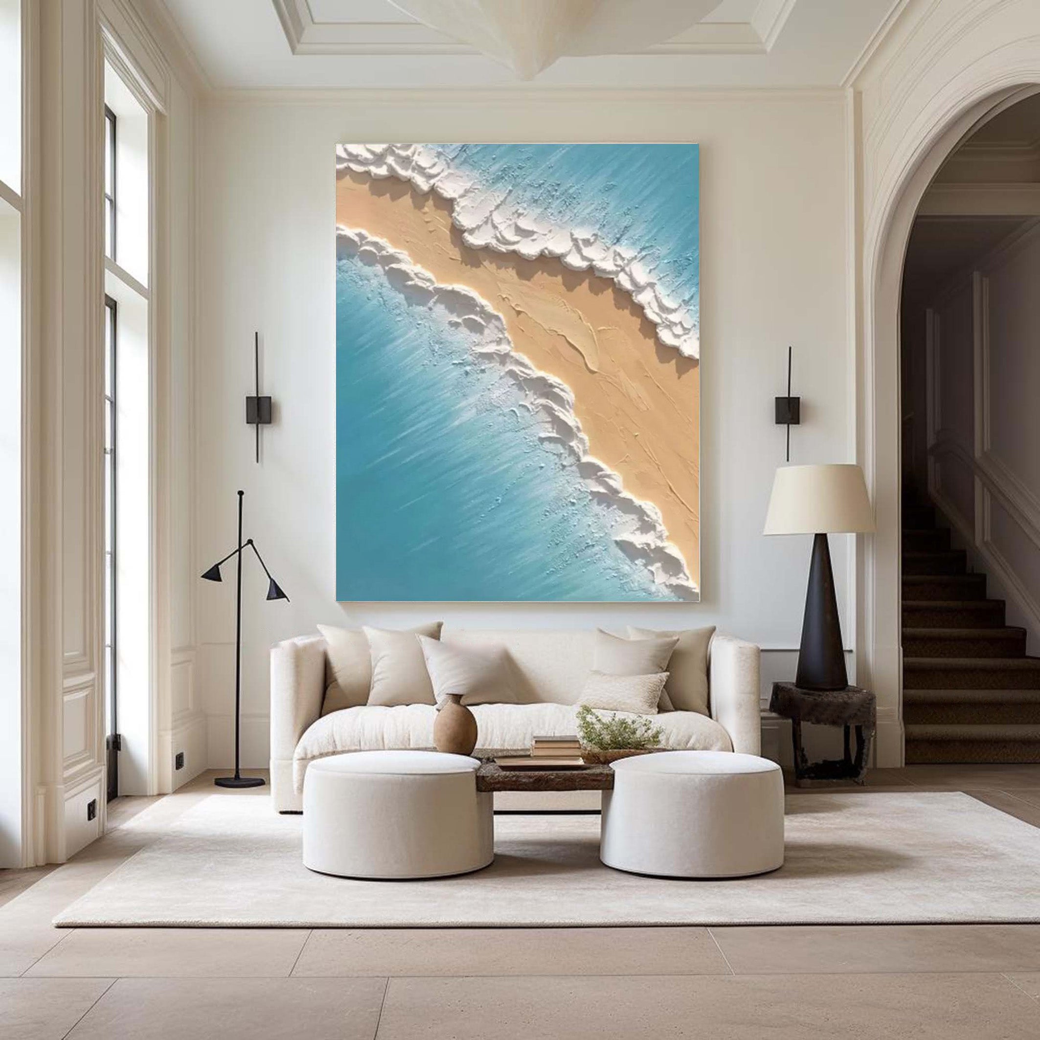Contemporary Overhead Beach Painting, Tactile Shoreline Art #BGA 246 - Image 5
