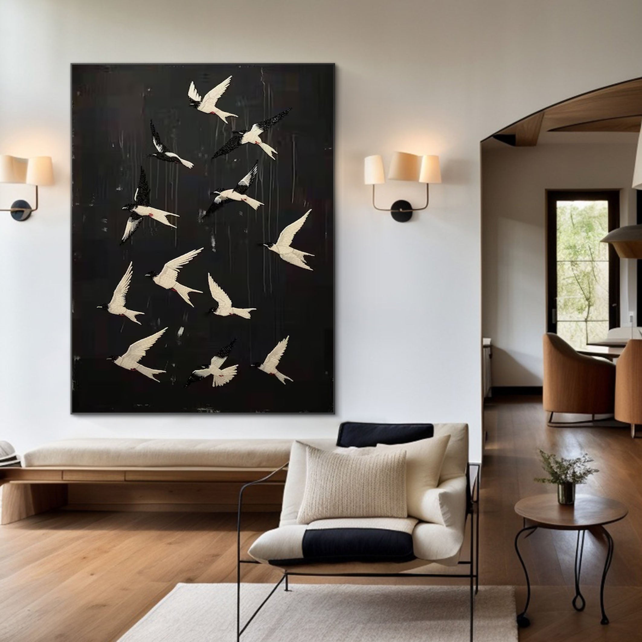 Black and White Birds Painting Modern Art for Urban Interiors #BM 100 - Image 3