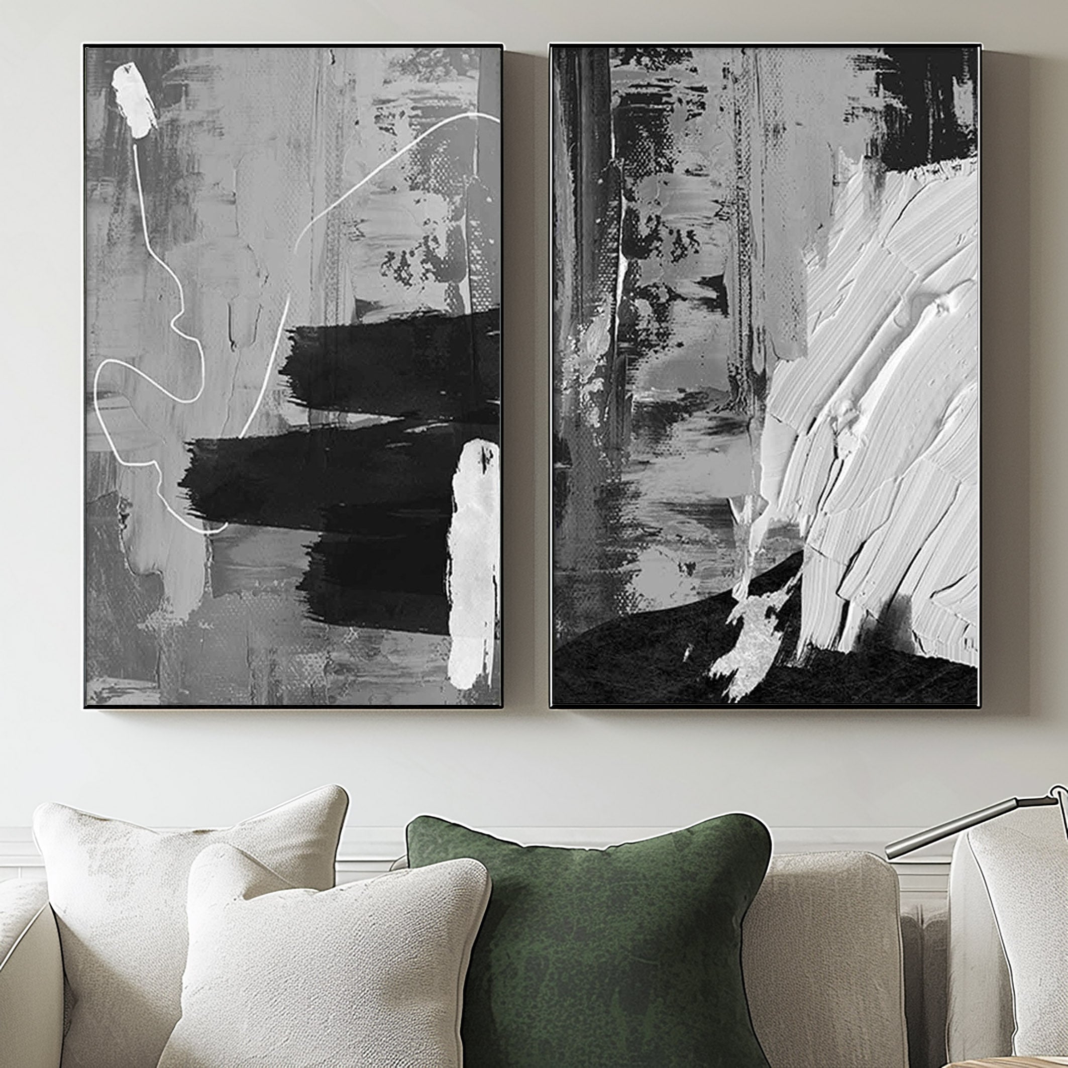 Black & White Minimalist Painting Set Of 2 #BWS 005 - Image 3