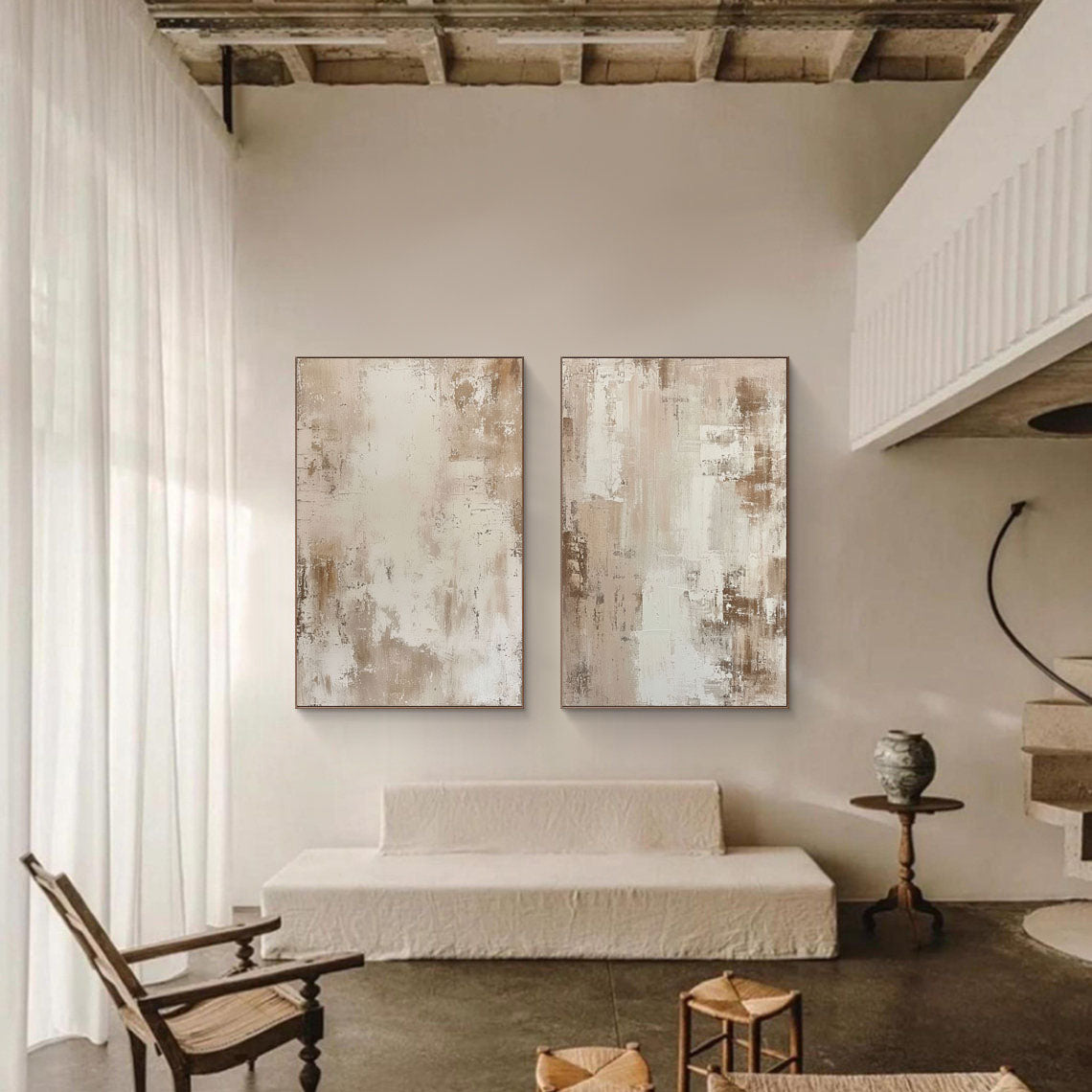 Beige & Brown Minimalist Painting Set Of 2 #BBS 007 - Image 3