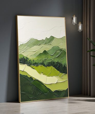 Nature Meets Modern Design Green Mountain Oil Painting for Stylish Interiors #BGM 054