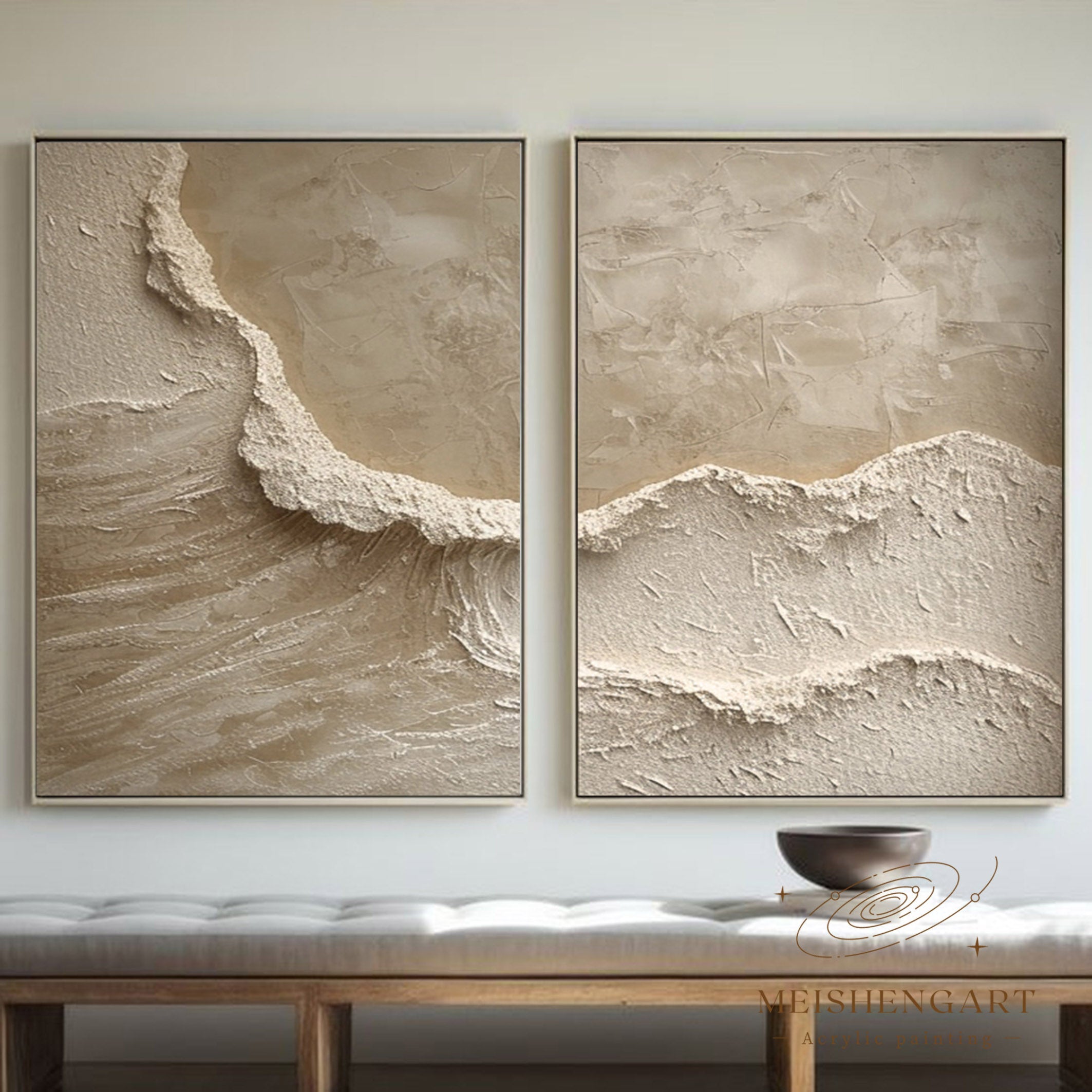 Beige & Brown Minimalist Painting Set Of 2 #BBS 004 - Image 9