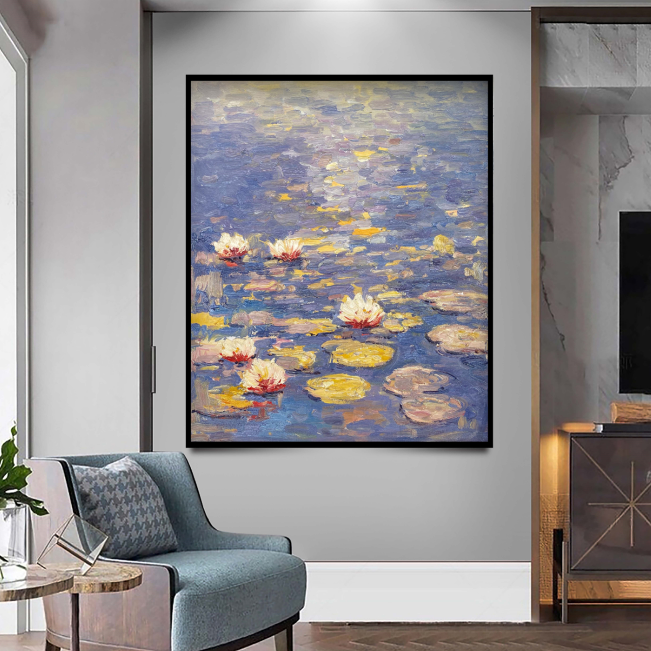 Water Lilies in Blue and Purple, Impressionistic Wall Art #BGA 067 - Image 9