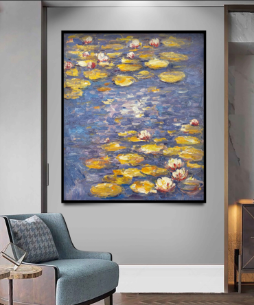 Tranquil Pond with Yellow and White Water Lilies Wall Art #BGA 069