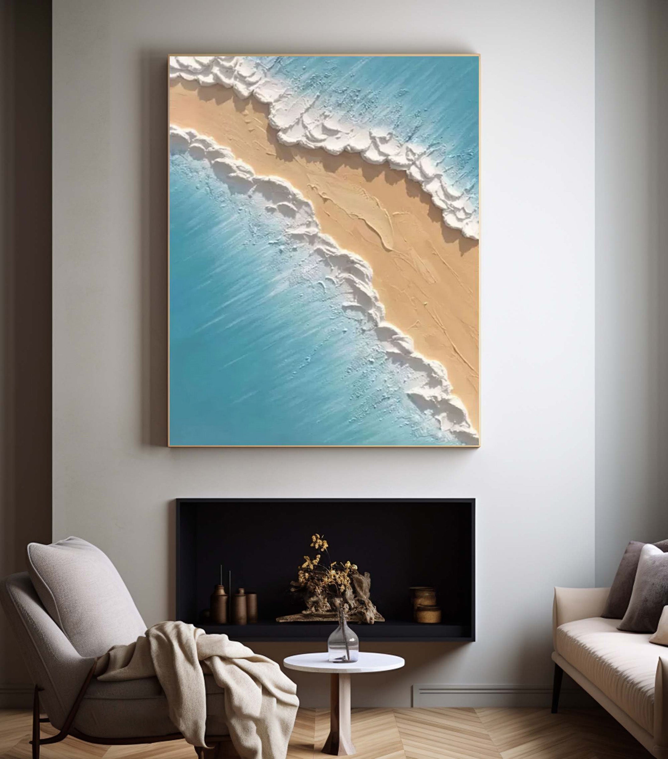 Contemporary Overhead Beach Painting, Tactile Shoreline Art #BGA 246 - Image 6