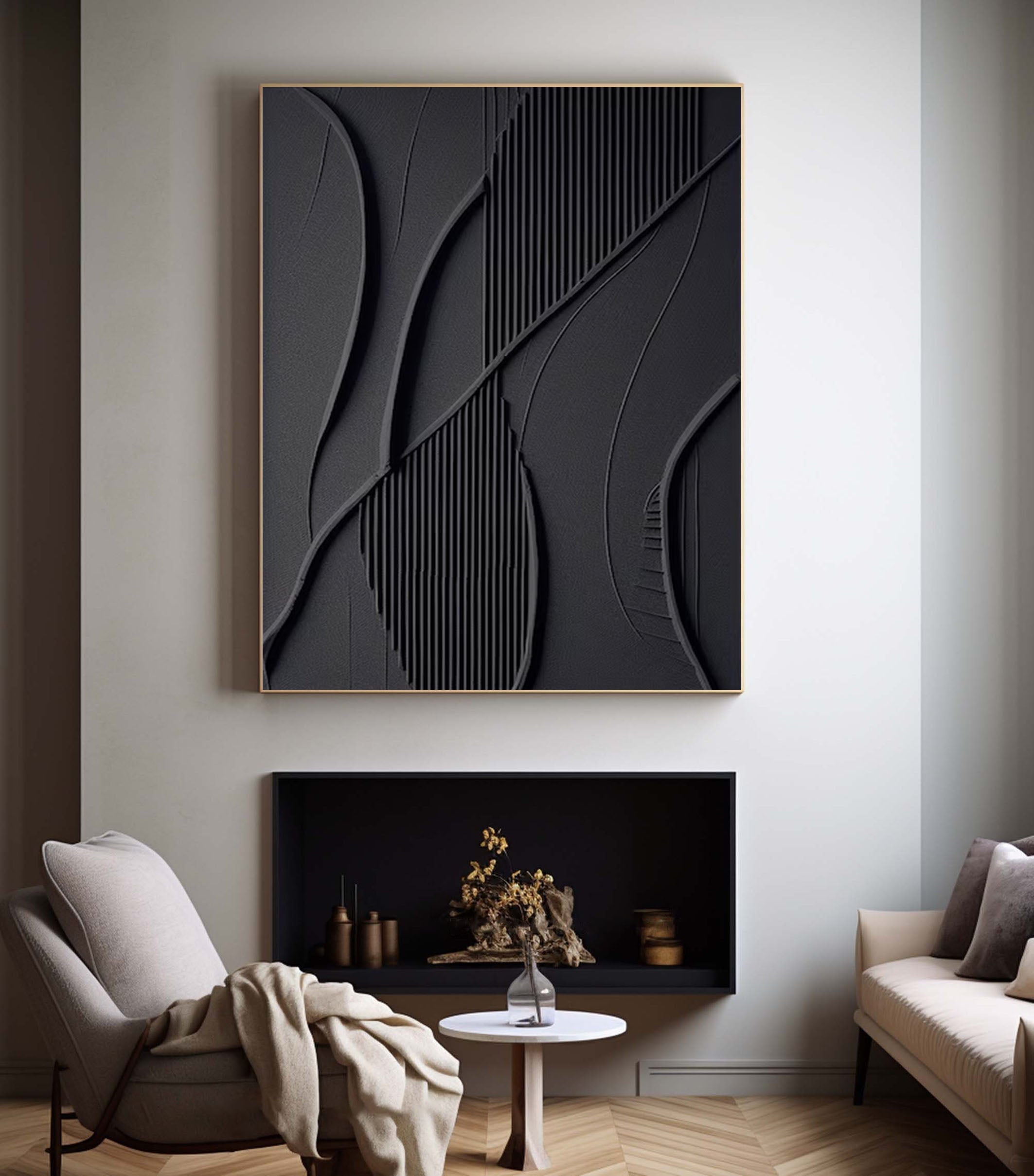 Geometric Textured Black Wall Art Contemporary Home Decor #BM 101 - Image 5