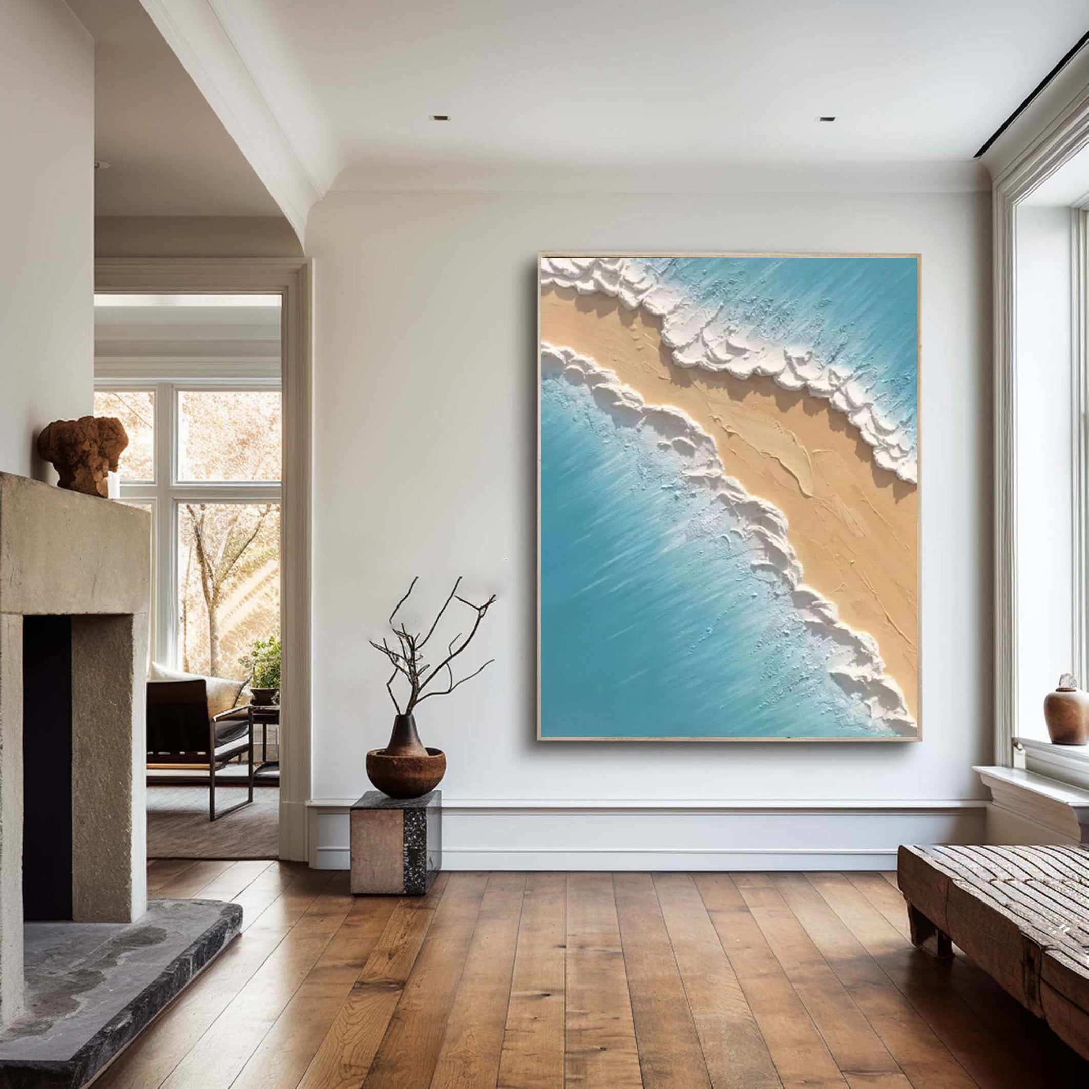 Contemporary Overhead Beach Painting, Tactile Shoreline Art #BGA 246 - Image 7
