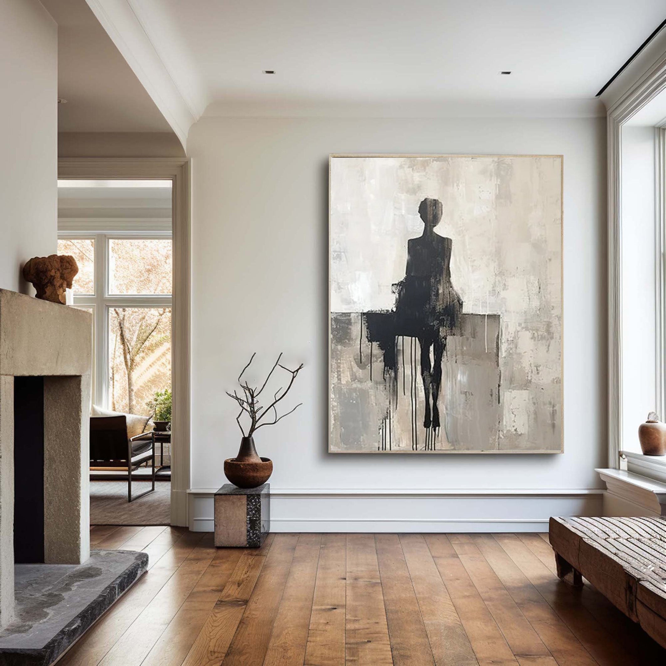 Abstract Figure Canvas, Textured Monochrome Wall Art #BGA 206 - Image 4