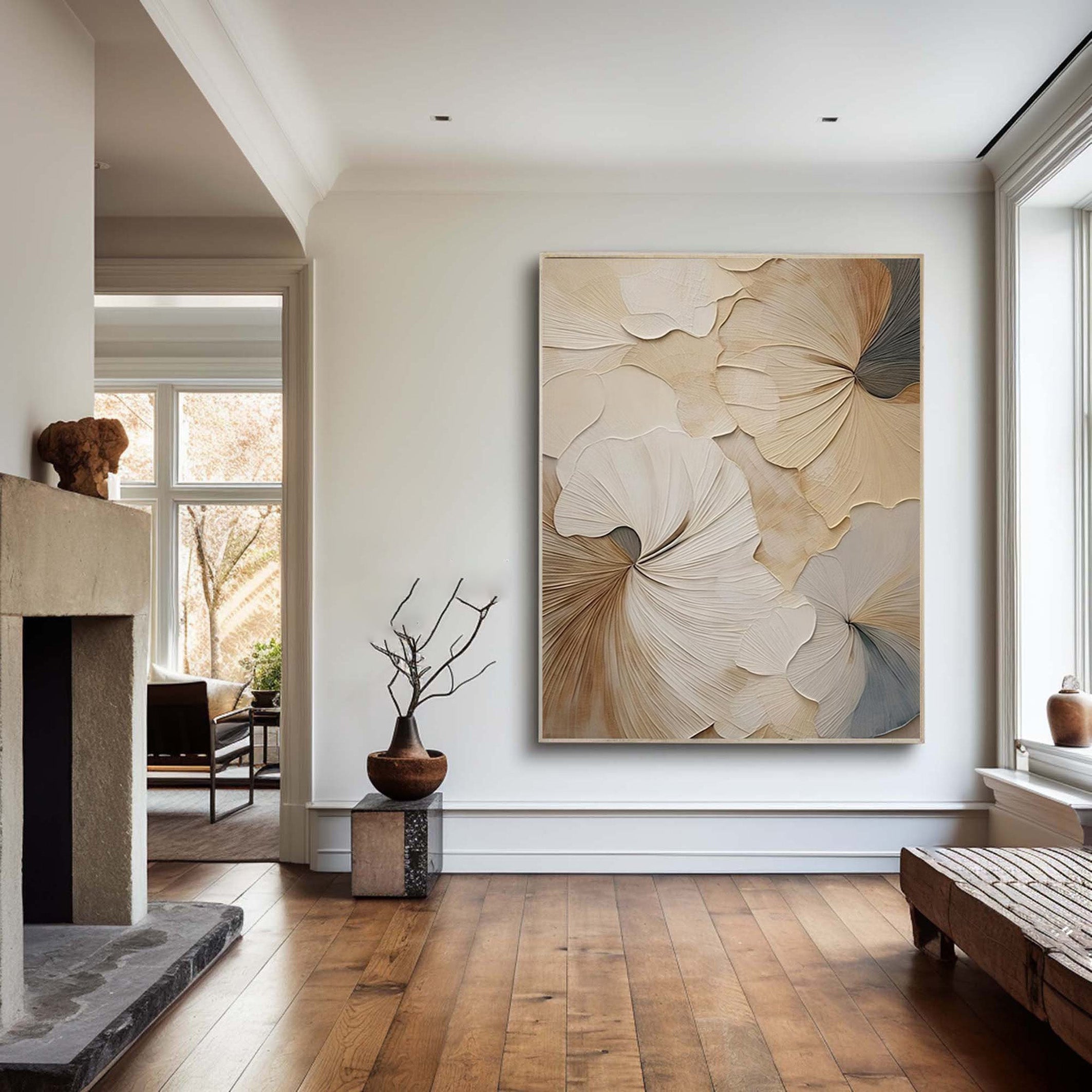 Neutral Bloom: Minimalist Floral Canvas, Elegant Beige Palette #BGA 205 - Image 4