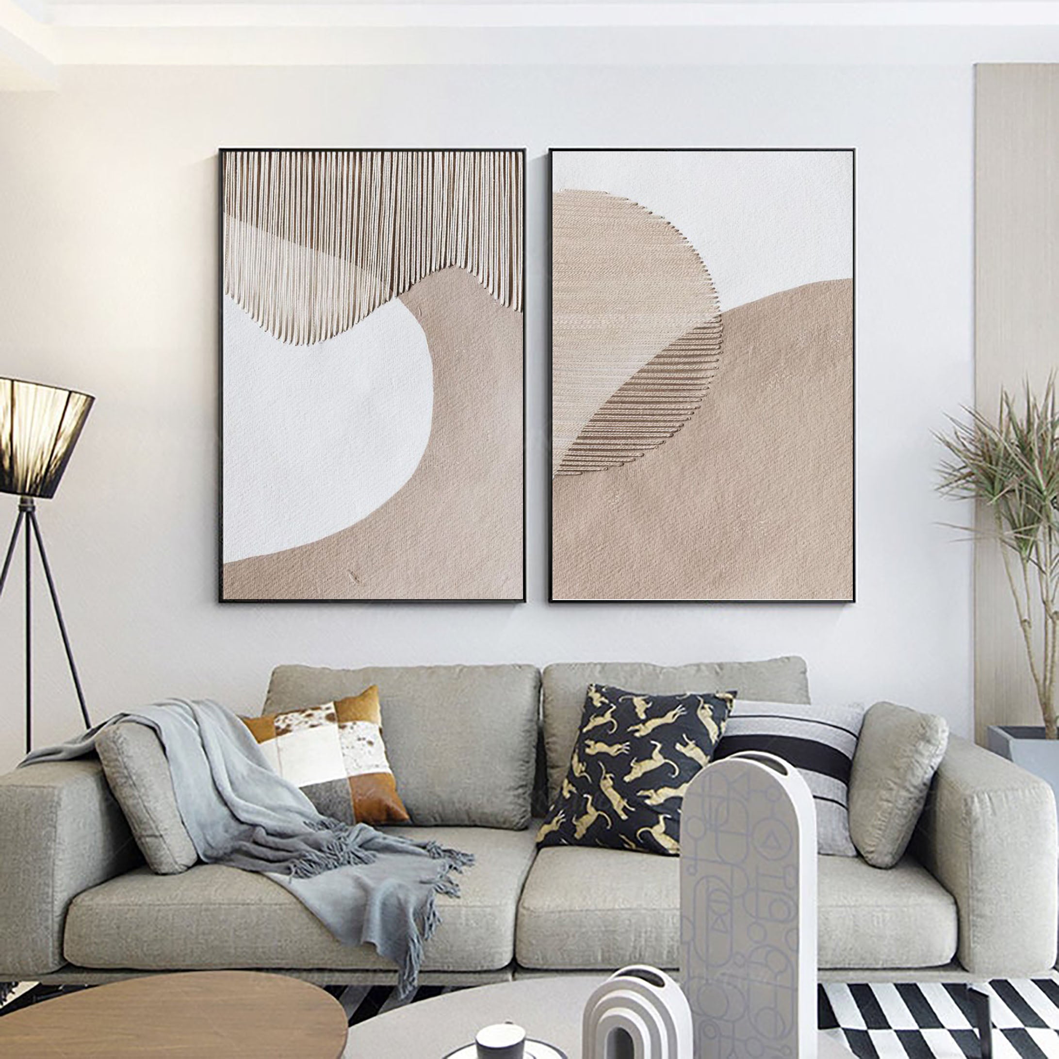 Beige & Brown Minimalist Painting Set Of 2 #BBS 012 - Image 8