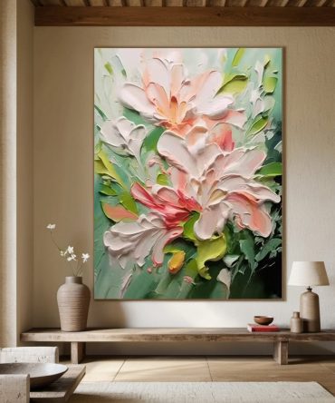Floral Dimension: 3D Flower Art, White Pink Green Palette #BGA 204