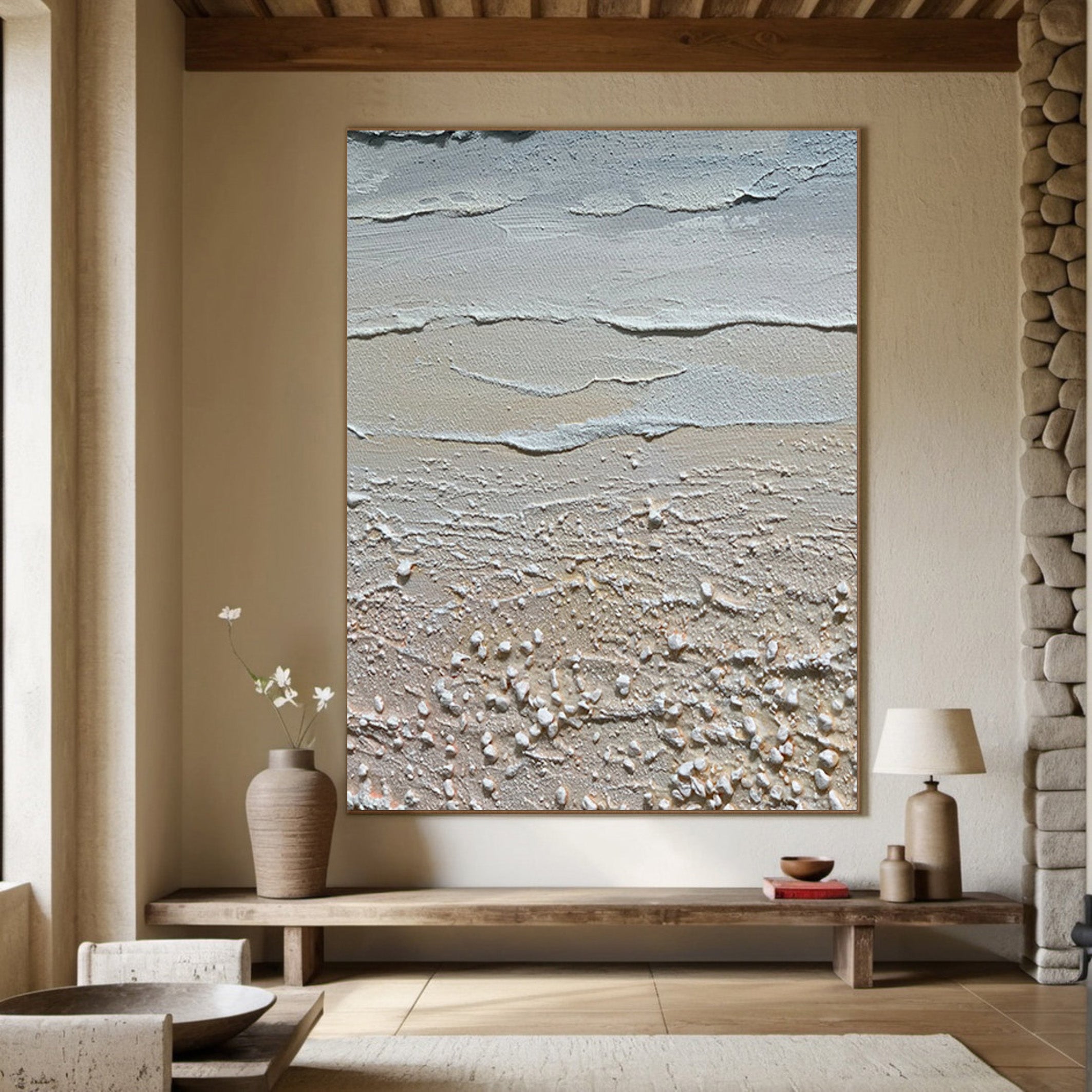 Large Abstract Beach Painting, Tactile Coastal Wall Art #BGA 210