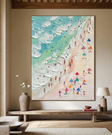 Vibrant Beach Scene Canvas Colorful Coastal Wall Art #CAP 031