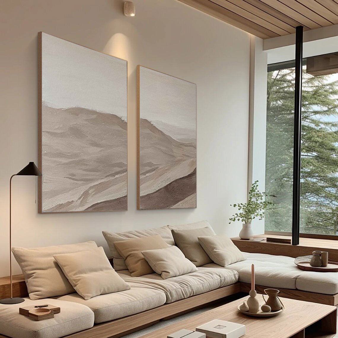 Beige & Brown Minimalist Painting Set Of 2 #BBS 002 - Image 8