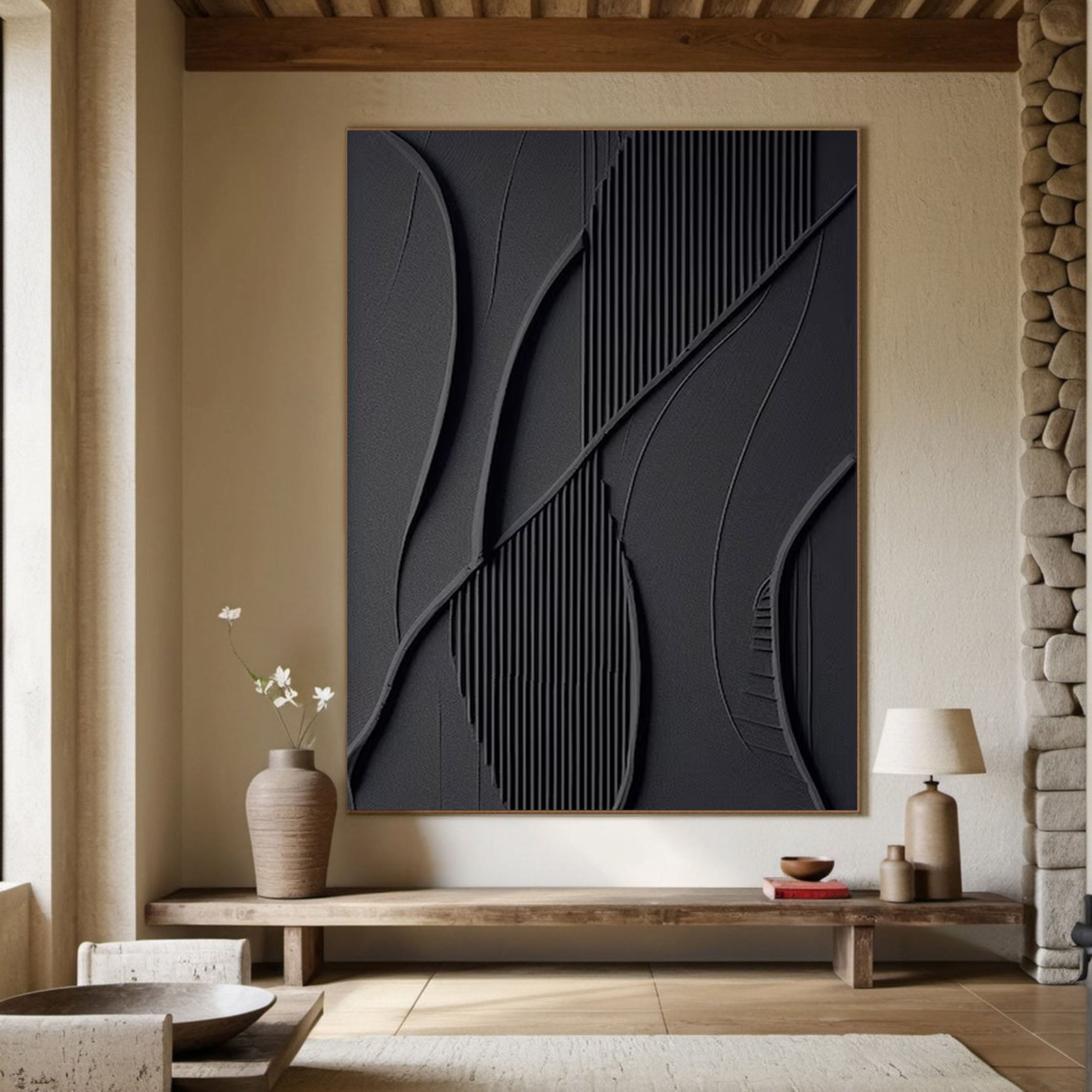 Geometric Textured Black Wall Art Contemporary Home Decor #BM 101 - Image 7