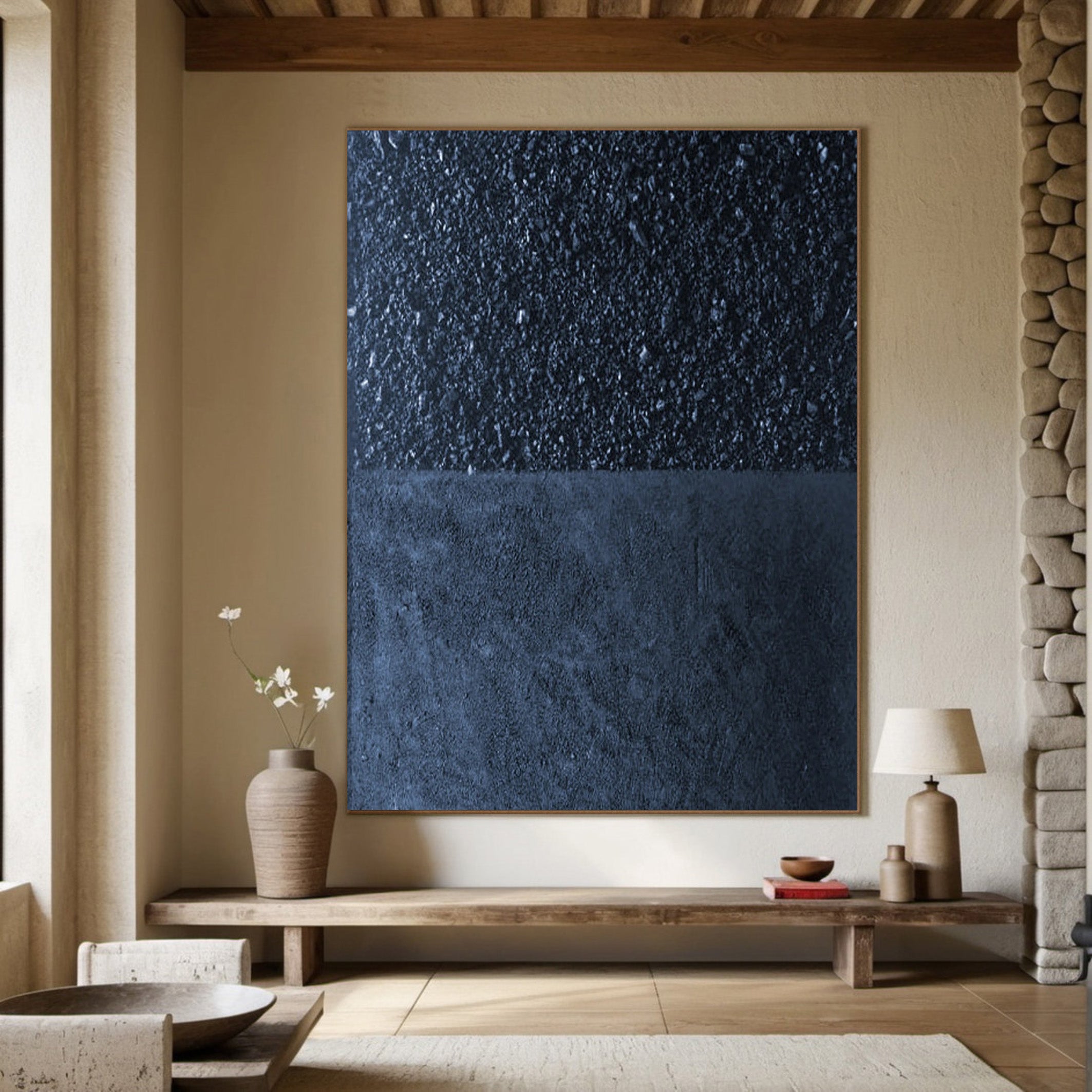 Minimalist Dark Blue Canvas, Textured Abstract Art #BGA 197