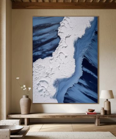 Textured Ocean Abstract, Bold Blue and White Wall Art #BGA 241
