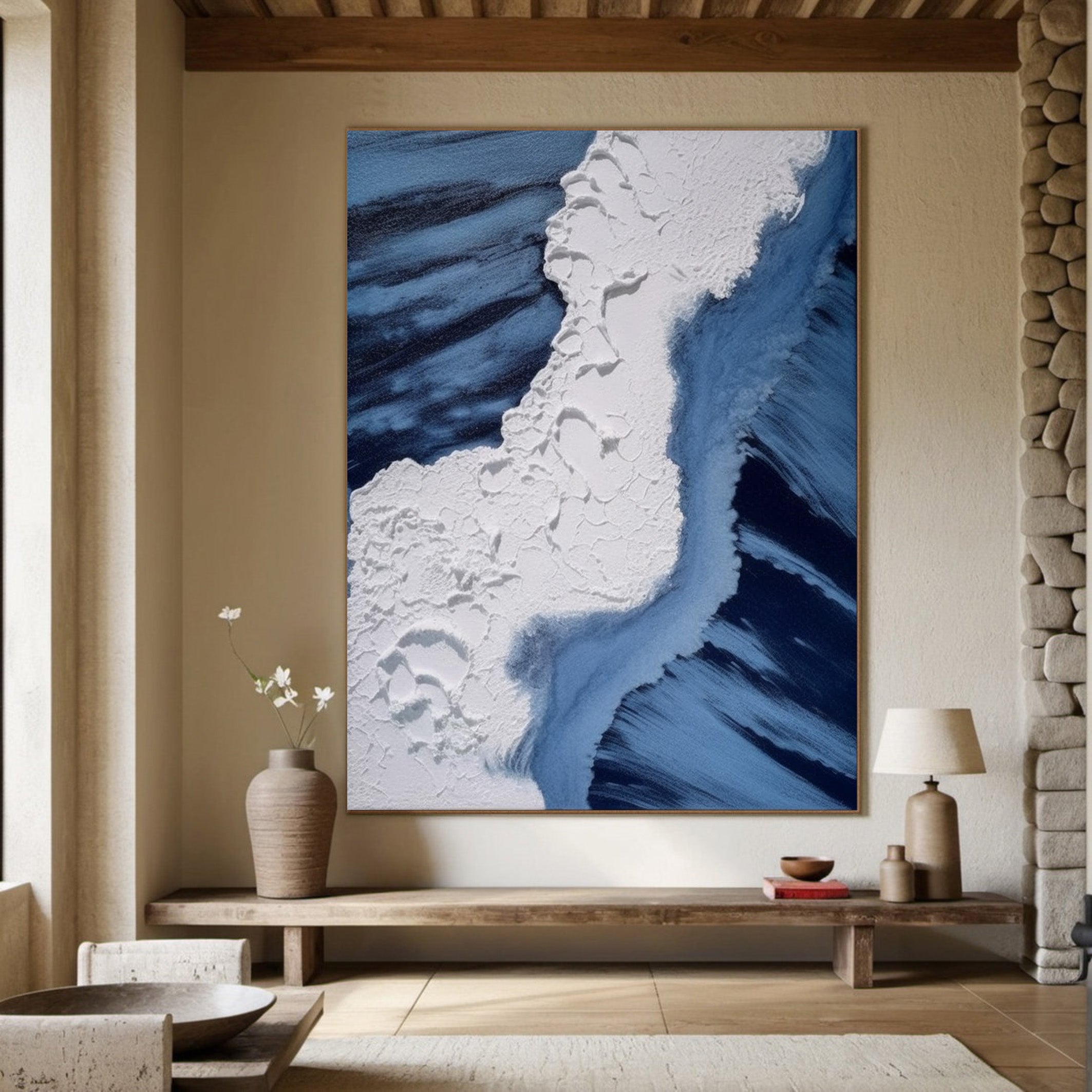 Textured Ocean Abstract, Bold Blue and White Wall Art #BGA 241