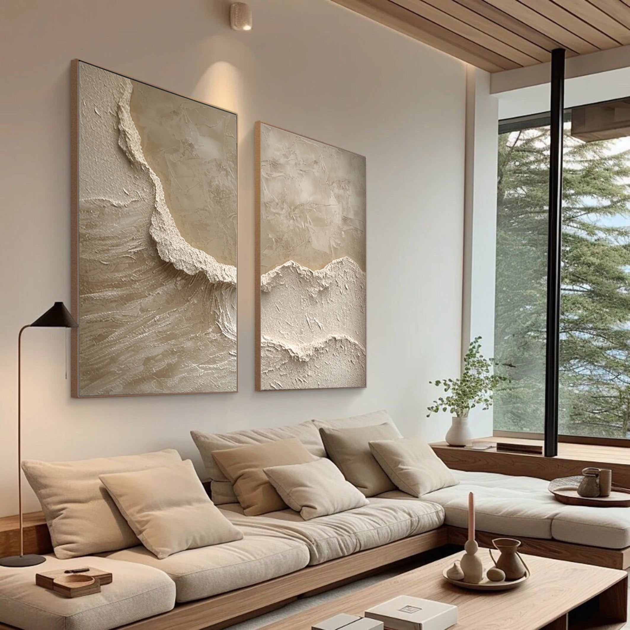 Beige & Brown Minimalist Painting Set Of 2 #BBS 004 - Image 8