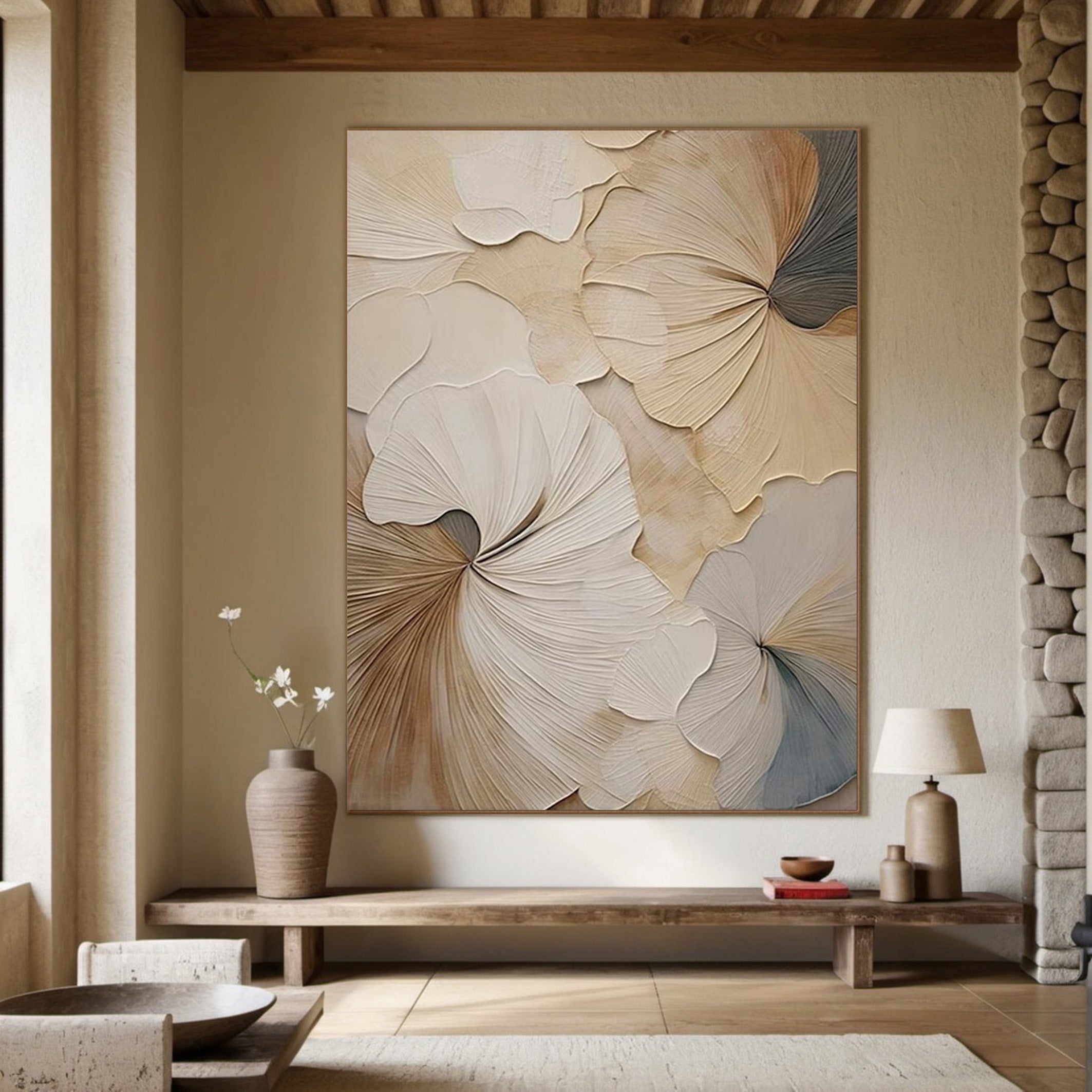 Neutral Bloom: Minimalist Floral Canvas, Elegant Beige Palette #BGA 205