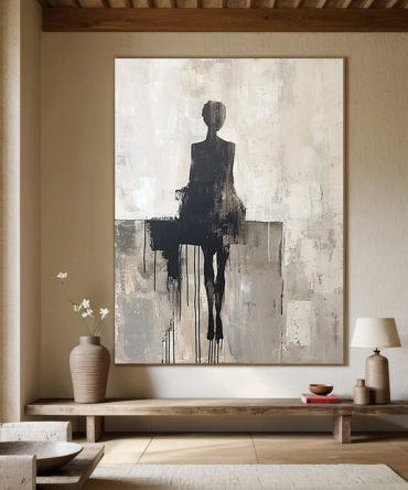Abstract Figure Canvas, Textured Monochrome Wall Art #BGA 206