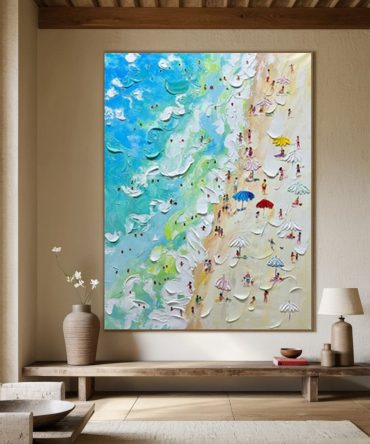 Sandy Shores Canvas Art Dynamic Beach Colorful Painting #CAP 028