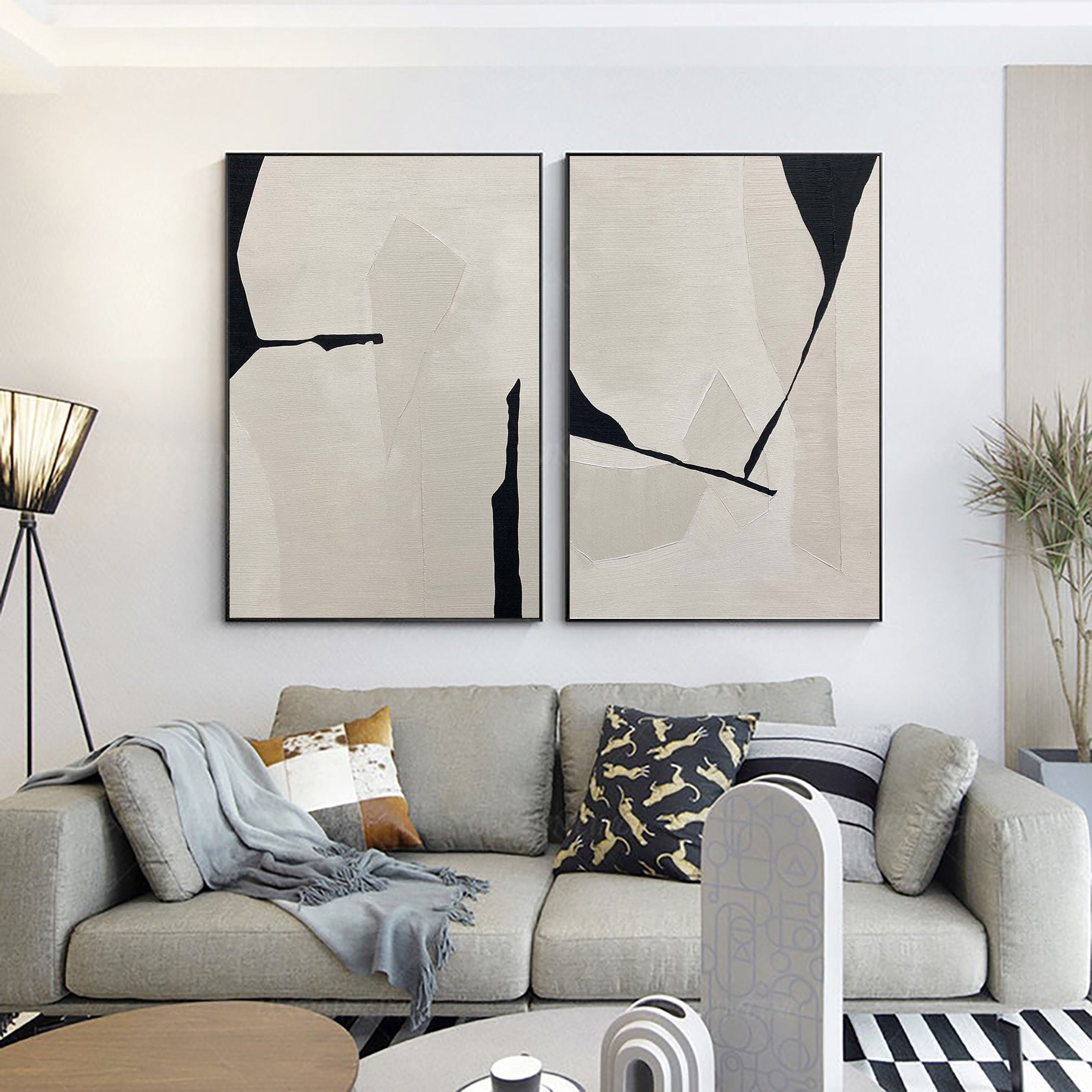 Black & White Minimalist Painting Set Of 2 #BWS 001 - Image 7