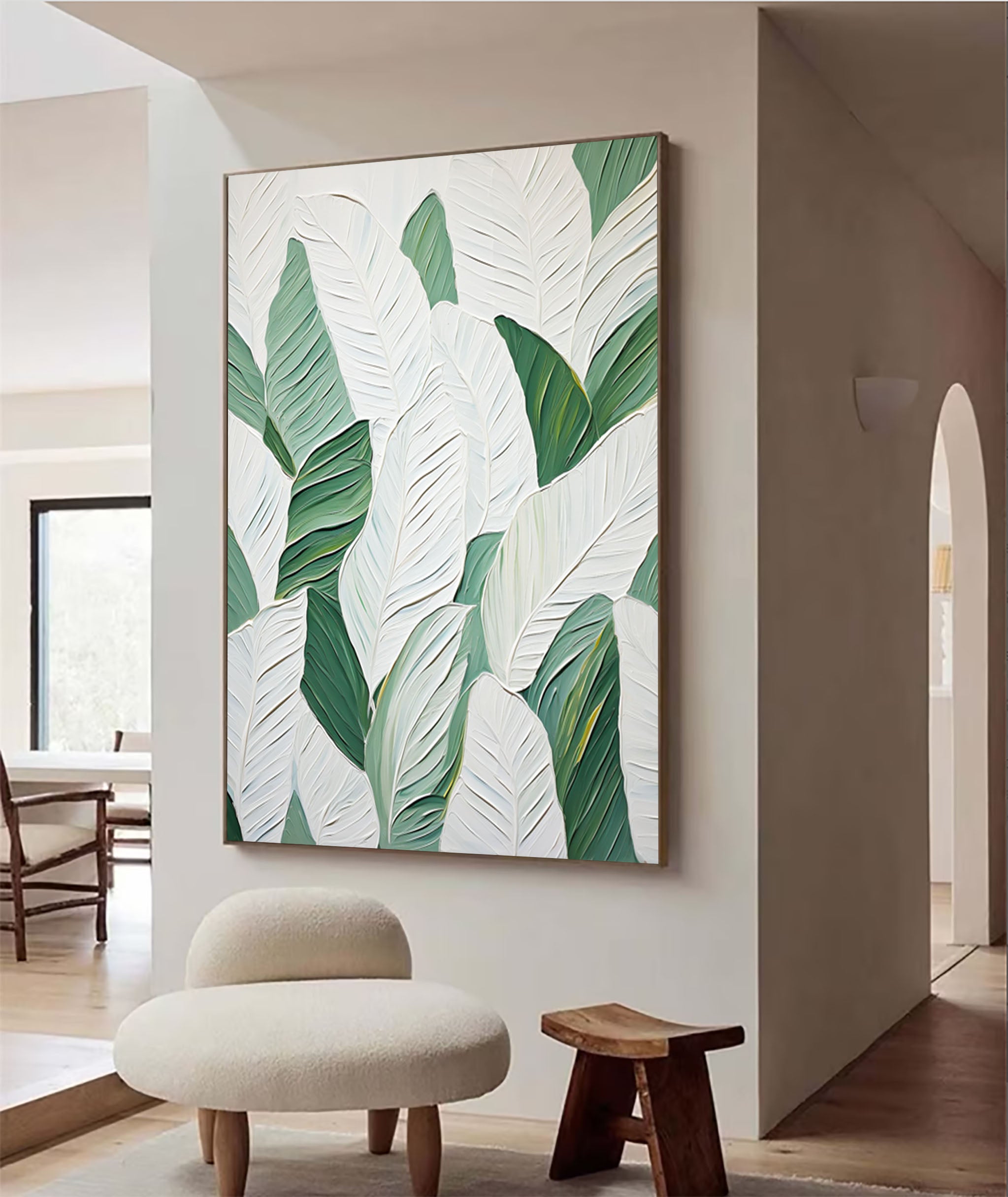Leaf Symphony: Green and White Botanical Wall Art #BGM 050 - Image 8